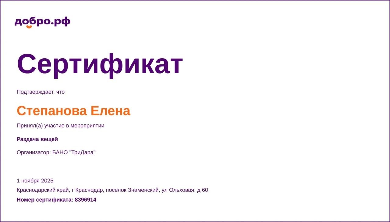 Сертификат — Алёна Степанова